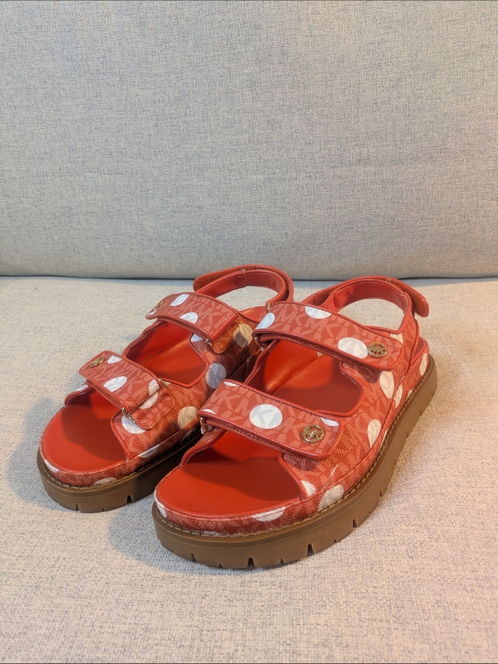Michael Kors Red White Logo Print Platform Sport Sandals Women's 10M